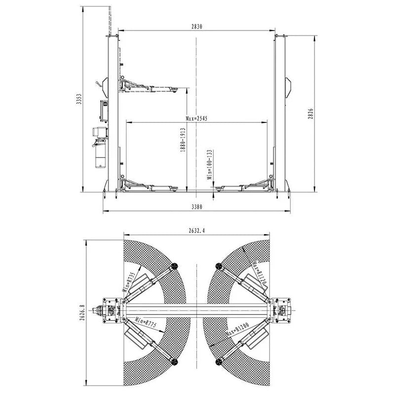 Hebebühne 2-Säulen hydraulisch UV 4.0 t 230V Höhe: 2.82m, man. Entriegelung, Black Series | ATLANIS