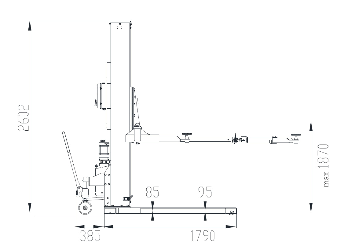 Hebebühne 1-Säulen hydraulisch 2.5 Tonnen 230/400V Höhe: 2.60 m RP-R-701E2 extra flach